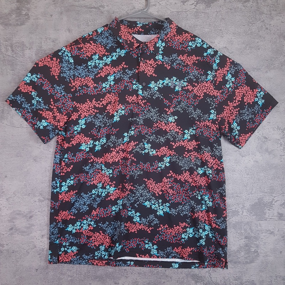 UNDER ARMOUR Playoff‎ 3.0 Golf Polo Shirt Mens 2XL Floral Black Blue Orange